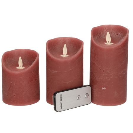 Candle set 3 antique pink LED candles with remote control