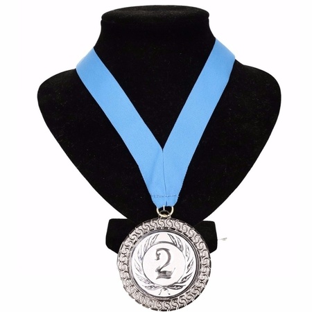 Champions medal on a sky blue ribbon
