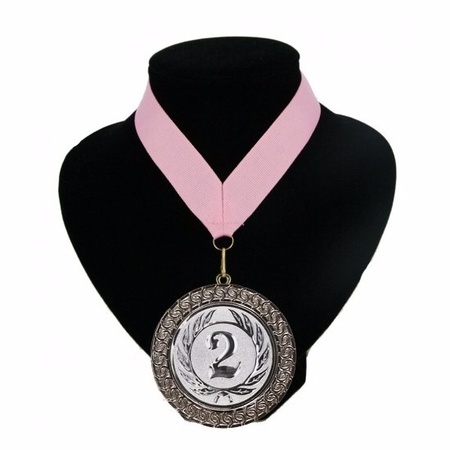 Nr. 2 champions medal on a pink ribbon