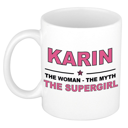 Karin The woman, The myth the supergirl cadeau koffie mok / thee beker 300 ml