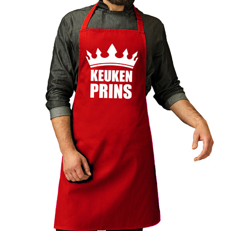 Keuken Prins barbeque schort / keukenschort rood voor heren