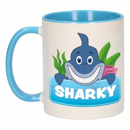 Kinder haaien mok / beker Sharky blauw / wit 300 ml