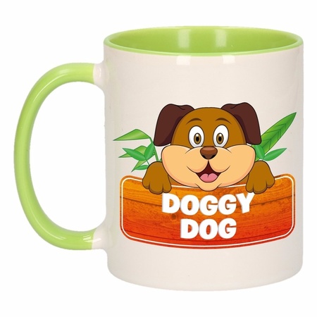 Kinder honden mok / beker Doggy Dog groen / wit 300 ml