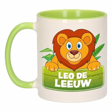 Kinder leeuwen mok / beker Leo de Leeuw groen / wit 300 ml