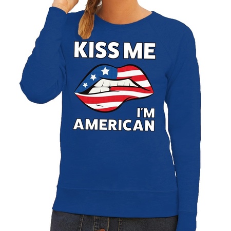 Kiss me I am American sweater blue woman