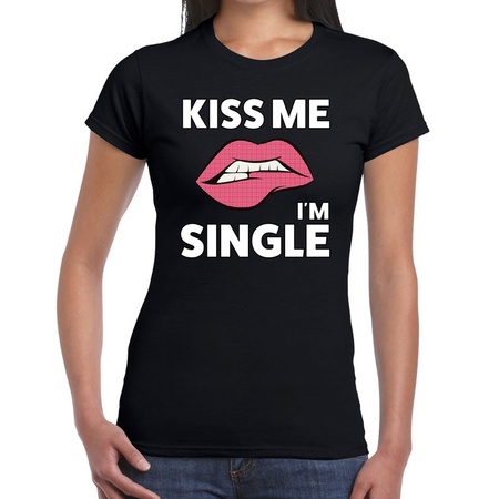 Kiss me i am single t-shirt zwart dames