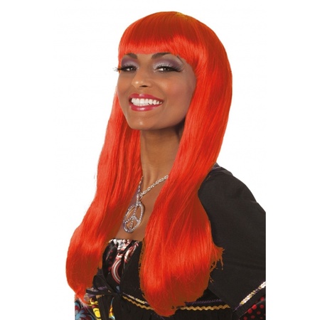 Ladies bright red wig with bangs