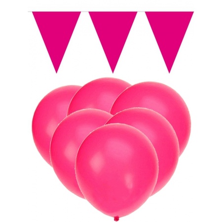 Magenta pink decoration 15 balloons and 2 flaglines