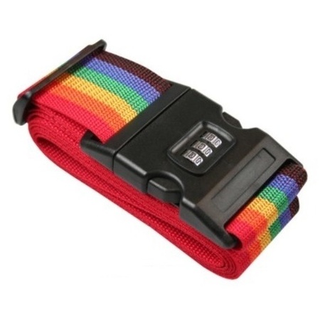 Kofferriem / bagageriem met cijferslot 200 cm regenboog kleuren 