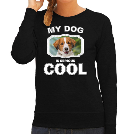 Kooiker honden sweater / trui my dog is serious cool zwart voor dames
