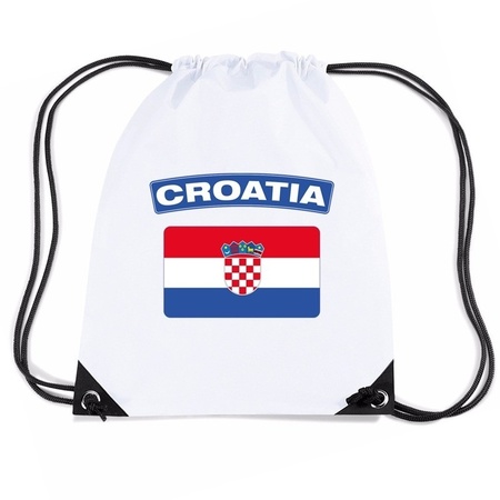 Kroatie nylon rugzak wit met Kroatische vlag