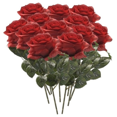 Kunstbloem roos Simone rood 45 cm 12 stuks
