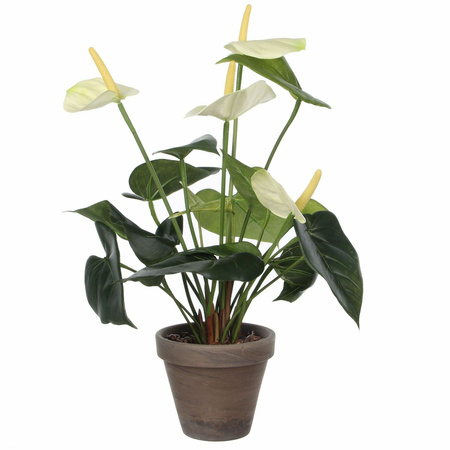 Kunstplant Anthurium wit in grijze pot 27 cm 