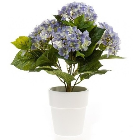 Kunstplant Hortensia blauw in witte pot 37 cm 