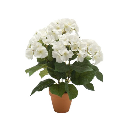 Kunstplant Hortensia wit in ronde terracotta pot 40 cm 
