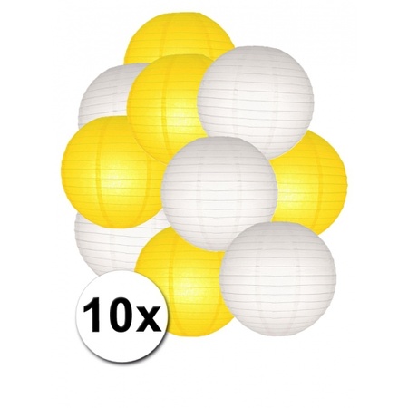 Lampionnen pakket geel en wit 10x