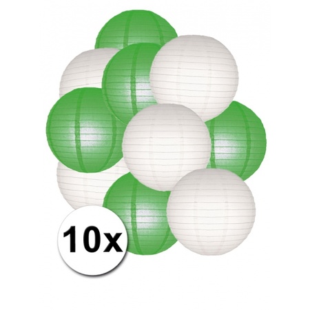 Lampionnen pakket groen en wit 10x