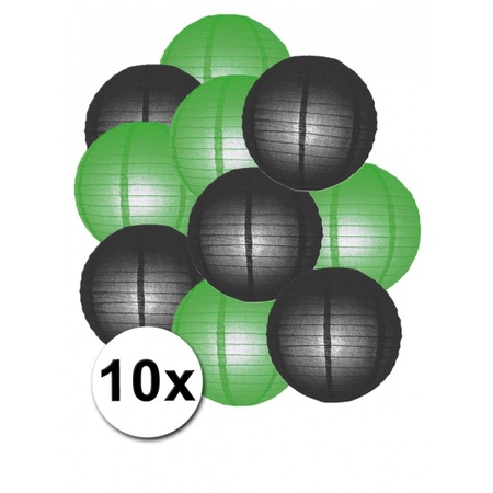 Lampionnen pakket groen en zwart 10x