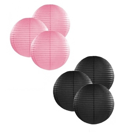 Lampionnen pakket roze en zwart 10x