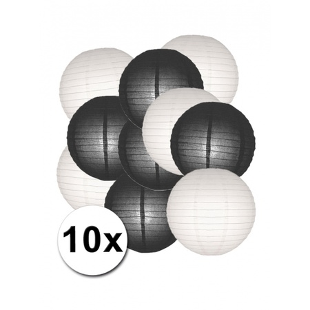 Lampionnen pakket zwart en wit 10x
