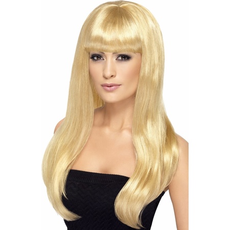 Long blonde ladies wig with bangs