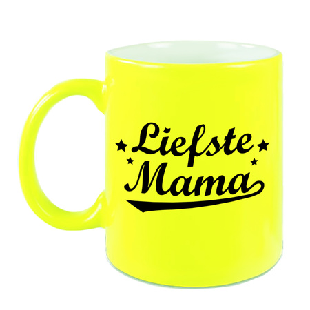 Liefste mama mok / beker neon geel voor Moederdag/ verjaardag 330 ml