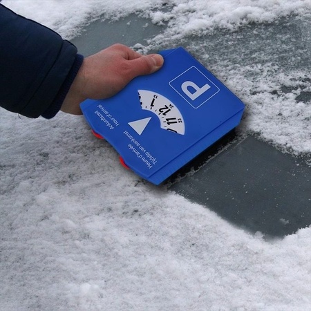 Blue parking time disc with ice scraper