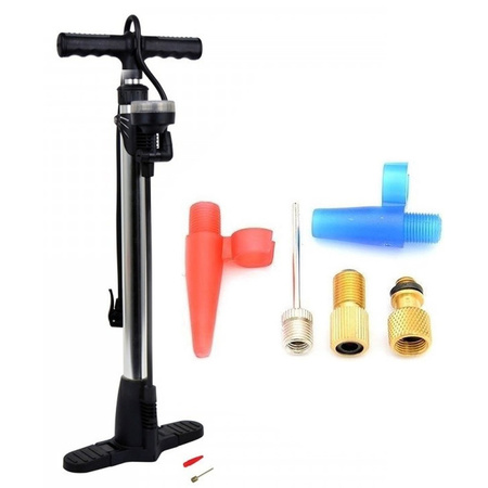 Black bicycle pump with mano meter including bicycle tire reducing nipples 5 pcs