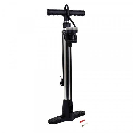 Black bicycle pump with mano meter including bicycle tire reducing nipples 3 pcs