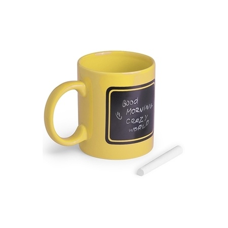 Luxe krijt koffiemok/beker - geel - keramiek - met zwart schrijfvlak - 350 ml
