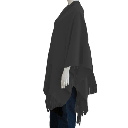 Luxe omslagdoek/poncho - antraciet - 180 x 140 cm - fleece - Dameskleding accessoires