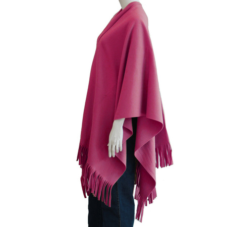 Luxe omslagdoek/poncho - fuchsia - 180 x 140 cm - fleece - Dameskleding accessoires