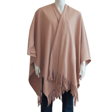Luxe omslagdoek/poncho - roze - 180 x 140 cm - fleece - Dameskleding accessoires