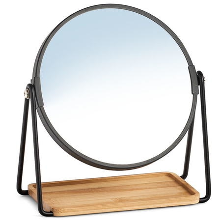 Make-up spiegel metaal/bamboe 17,5 x 20,5 cm