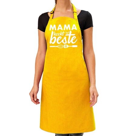 Mama kookt het beste apron yellow Ladies / Mothers day