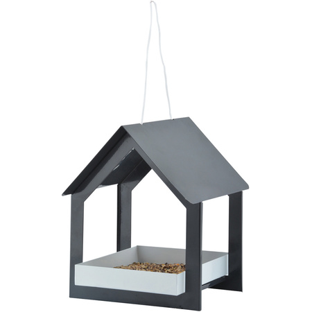 Metalen vogelhuisje/voedertafel hangend antraciet 23 cm 