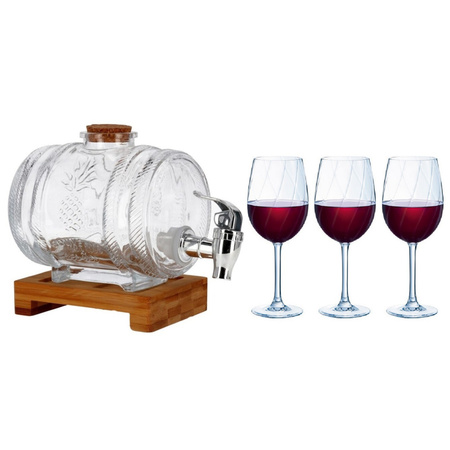 Moederdag cadeau glazen wijn dispenser met 6x wijnglazen 360 ml
