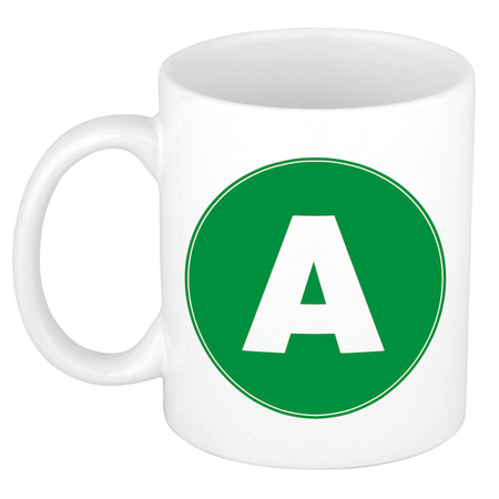 Letter A green print coffee mug / tea cup 300 ml