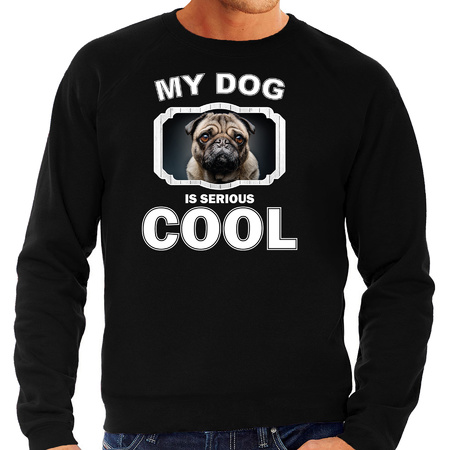 Mopshond honden sweater / trui my dog is serious cool zwart voor heren