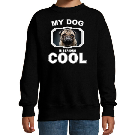 Mopshond honden trui / sweater my dog is serious cool zwart voor kinderen