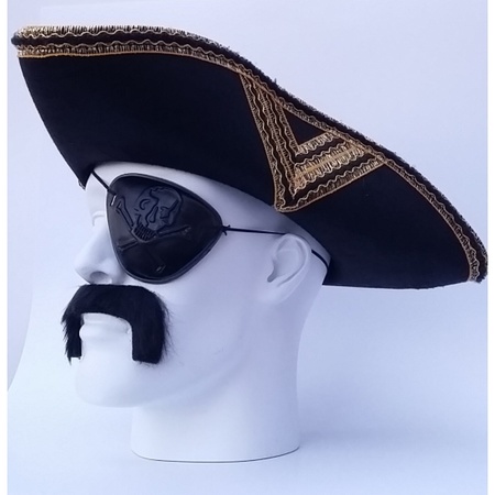 Musketiers piraten verkleed hoed zwart met goud