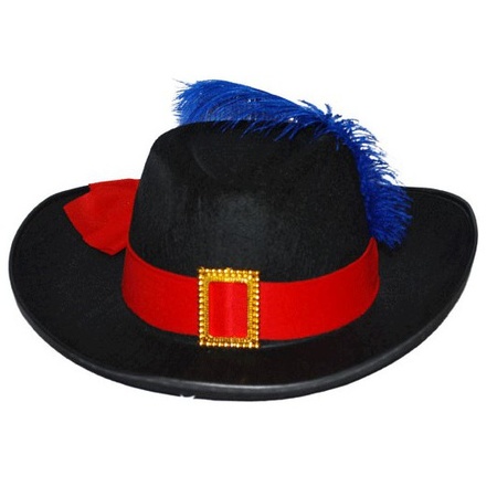 Musketeer carnaval hat with red ribbon and feather - adults