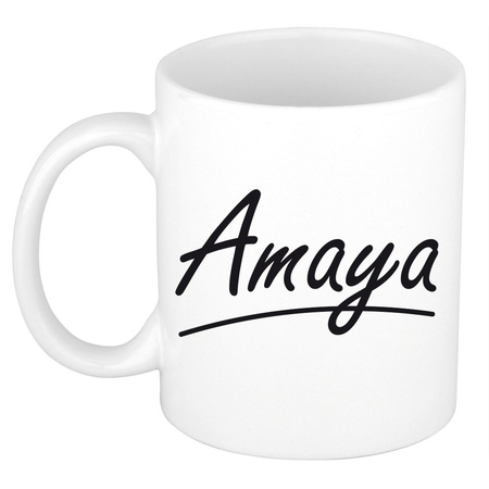 Naam cadeau mok / beker Amaya met sierlijke letters 300 ml