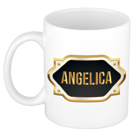 Name mug Angelica with golden emblem 300 ml