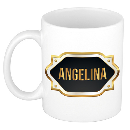 Naam cadeau mok / beker Angelina met gouden embleem 300 ml