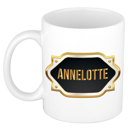 Name mug Annelotte with golden emblem 300 ml