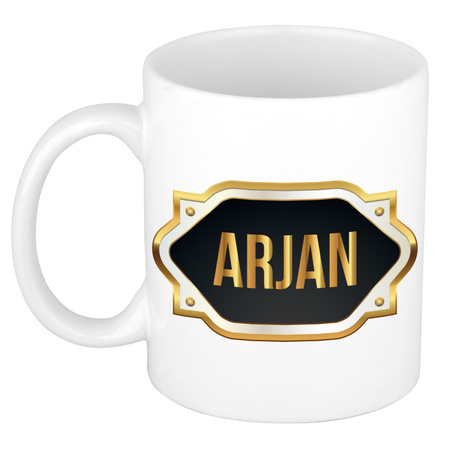 Name mug Arjan with golden emblem 300 ml