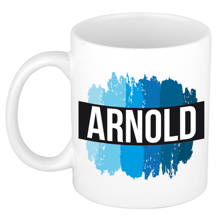 Naam cadeau mok / beker Arnold met blauwe verfstrepen 300 ml