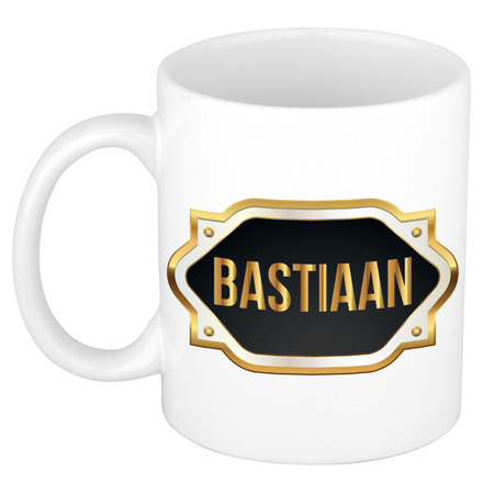 Name mug Bastiaan with golden emblem 300 ml