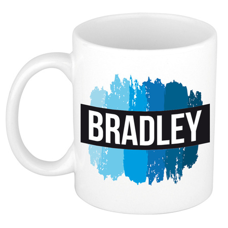 Naam cadeau mok / beker Bradley met blauwe verfstrepen 300 ml